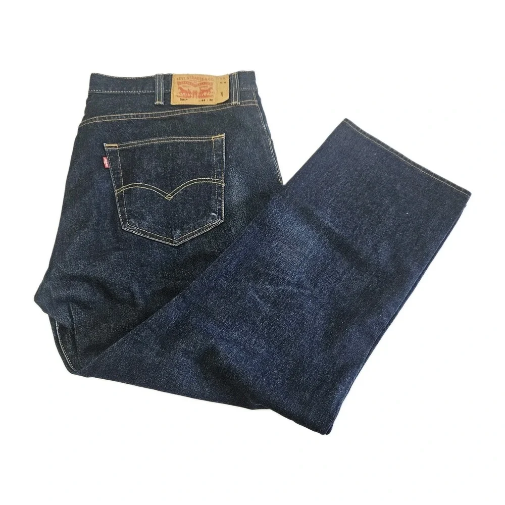 Levi 501 Men's Size 44 x 30 Button Fly Dark Wash Blue Denim Jeans